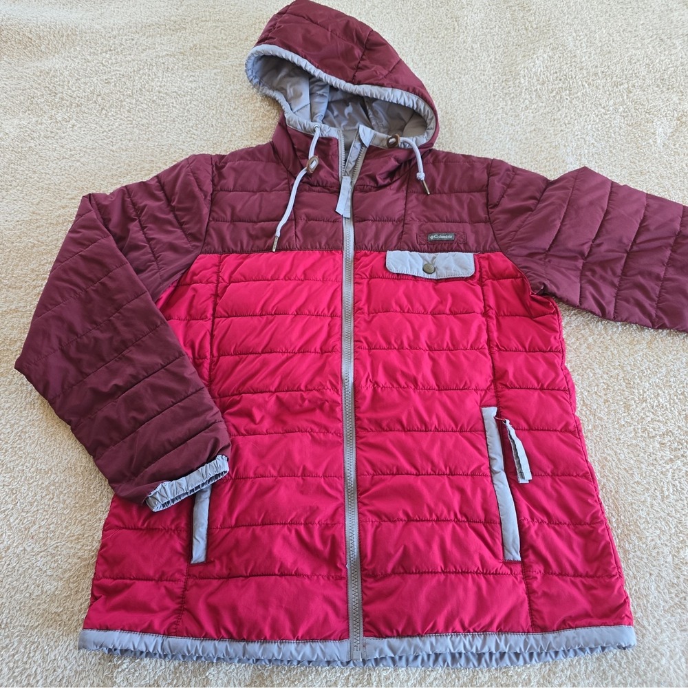 Columbia Mountainside Full-zip Quilted Puffer Jacket Hooded Pink/burgundy Sz M
